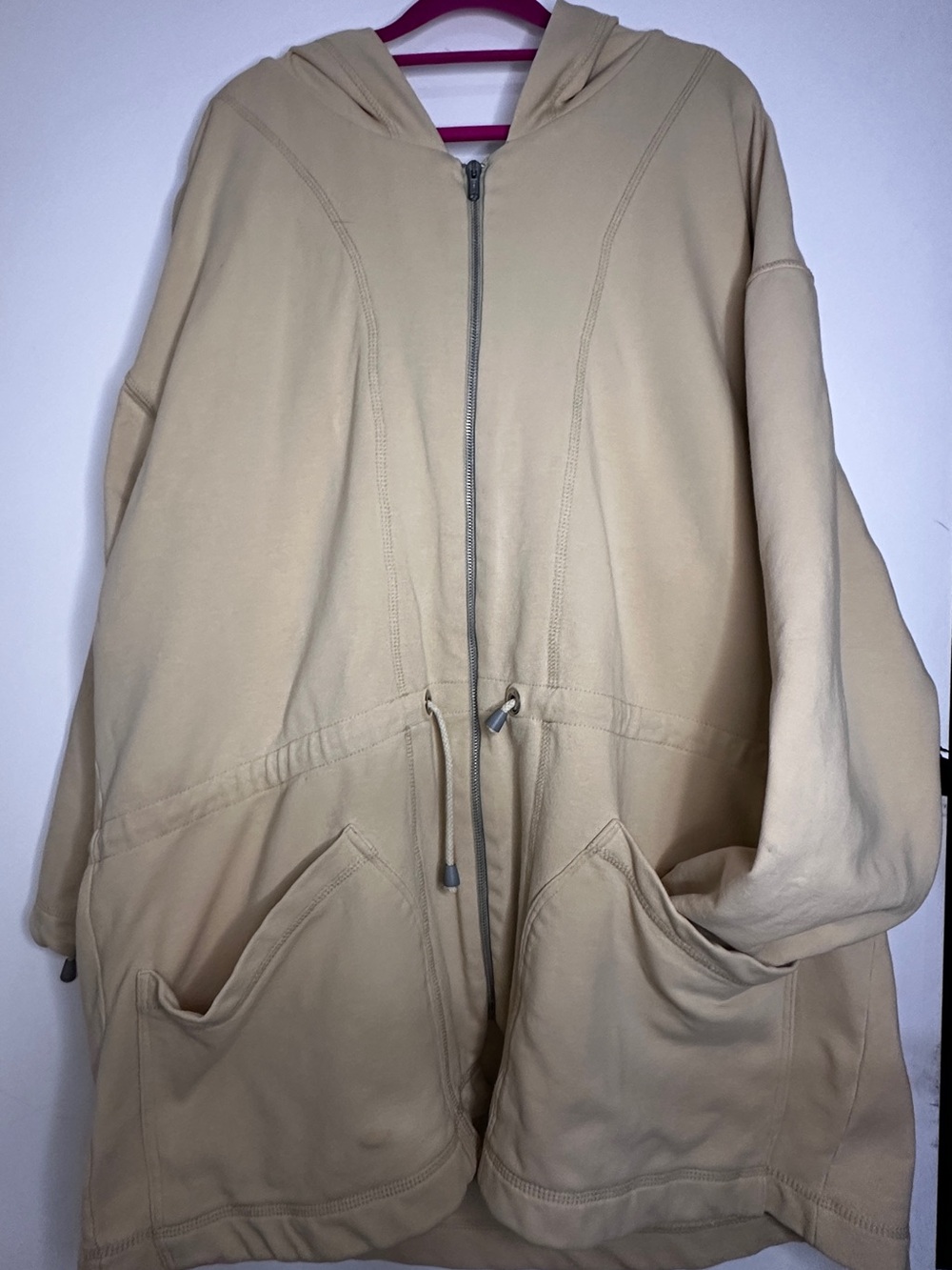 FITIGUES Made in USA Oversized Beige Zip-Up Hoodie